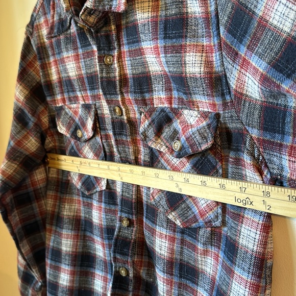 Fall Flannel Boys 16/18 Large Red Blue White plaid button down up medium weight - Picture 6 of 7